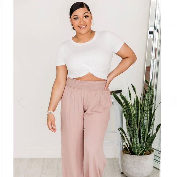 Pink Lily Mauve Smocked Waist Pants - Picture 4 of 8